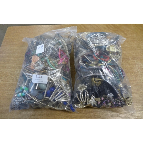 2193 - 2 Bags of costume jewellery