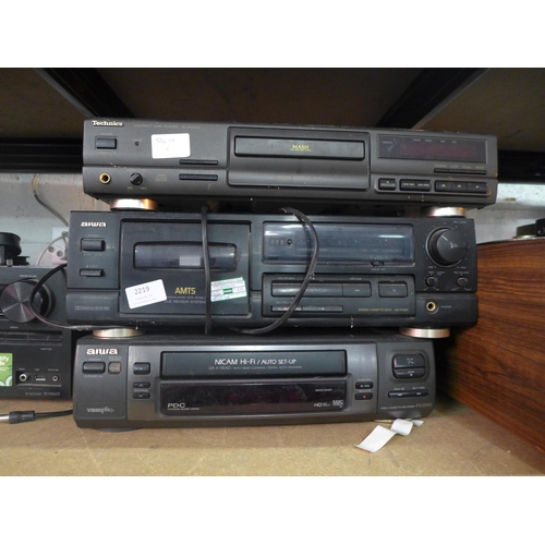 2219 - A quantity of stereo equipment:- Technics CD player (model:- SL-PG490), Alwa anti-modulation tape (m... 