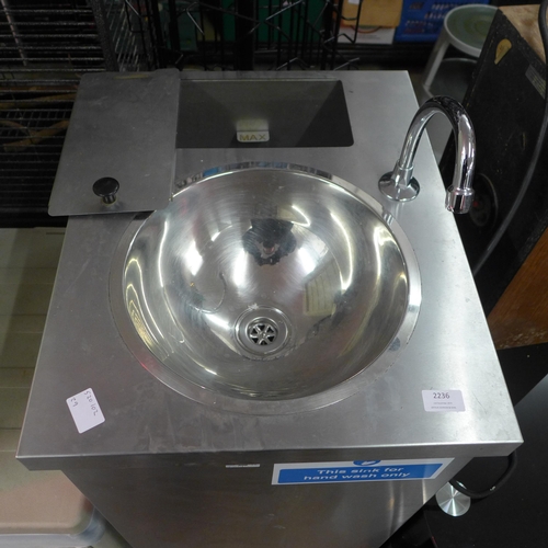 2236 - A Parry catering equipment stainless steel hand wash basin with integral water boiler