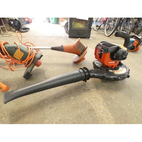 2300 - A Homelite Mighty Lite petrol blower and 2 electric strimmers