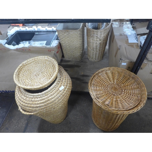 2467 - Six assorted wicker linlen bins/laundry baskets in different styles and sizes