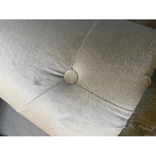 1579 - A grey velvet upholstered buttoned arm scatter back two seater sofa and cushion top footstool - dama... 