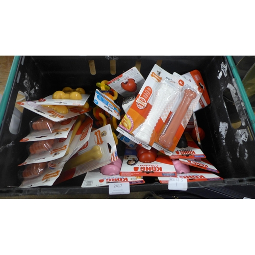 2417 - A box of assorted dog and pet products