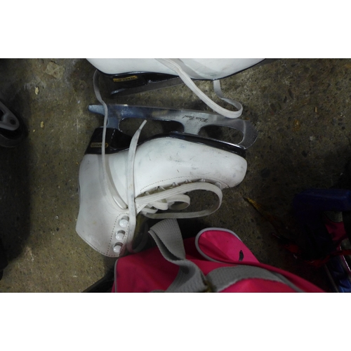 2439 - Four pairs of assorted figure skating ice skates and a pair of Stateside Streetfox in-line skates