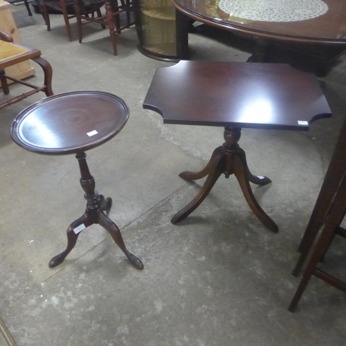 228 - A mahogany nest of tables, an occasional table and a tripod wine table