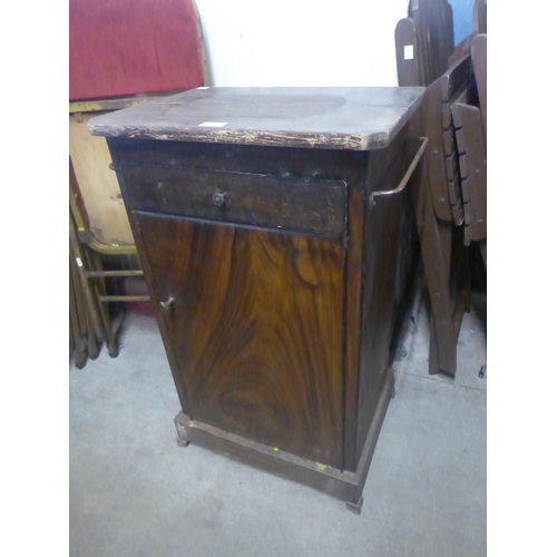 237 - A pine topped and faux wood metal single door cabinet