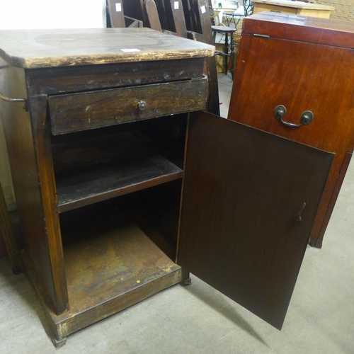 237 - A pine topped and faux wood metal single door cabinet