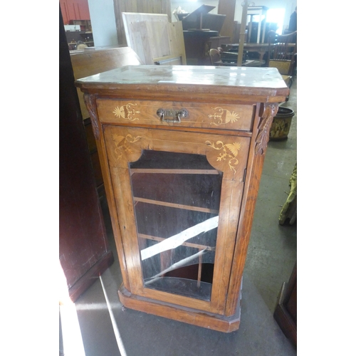 249 - A Victorian inlaid walnut music cabinet (glass door a/f)