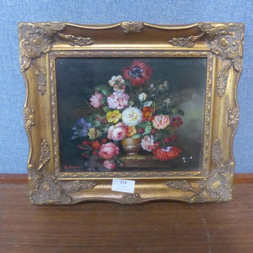 314 - A still of flowers, oil on board, framed