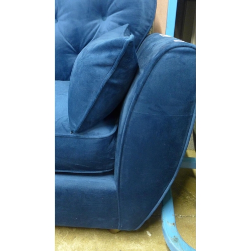 1332 - A blue velvet Hoxton three seater sofa - RRP £799