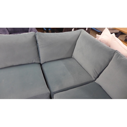 1344 - A light Teal velvet upholstered RHF corner sofa