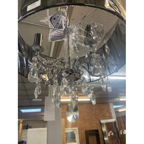 1398 - A chrome five arm chandelier with black shade