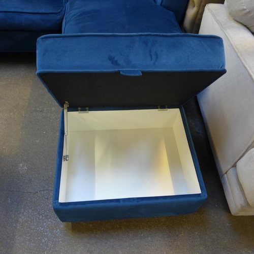 1382 - A Hoxton blue velvet upholstered RHF corner sofa/chaise and ottoman footstool