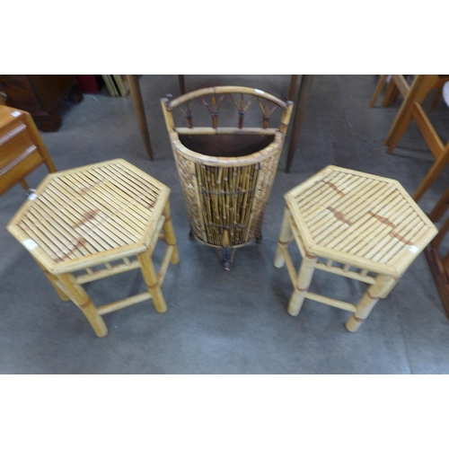42 - An Italian bamboo and wicker stickstand and two occasional tables