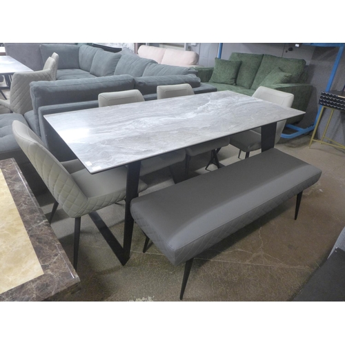 1475 - A Laredo 180cm dining table with four grey upholstered dining chairs and bench set * this lot is sub... 