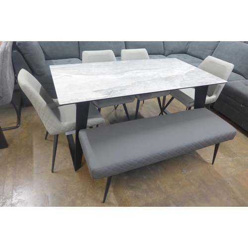 1476 - A Laredo 160cm dining table with four grey upholstered dining chairs and bench set * this lot is sub... 