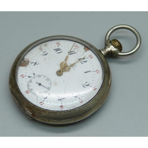 1021 - An Omega .800 silver pocket watch, dial a/f