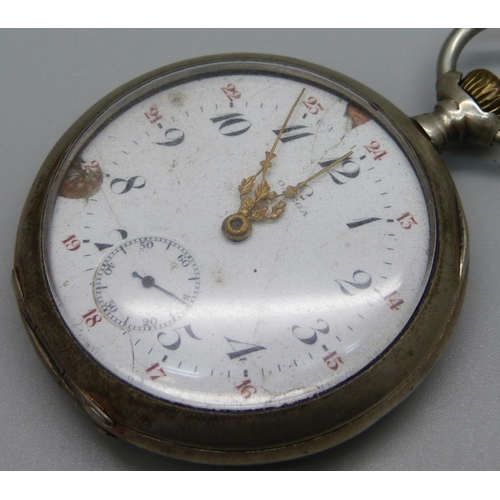 1021 - An Omega .800 silver pocket watch, dial a/f