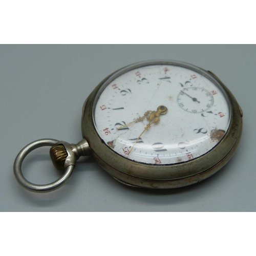 1021 - An Omega .800 silver pocket watch, dial a/f