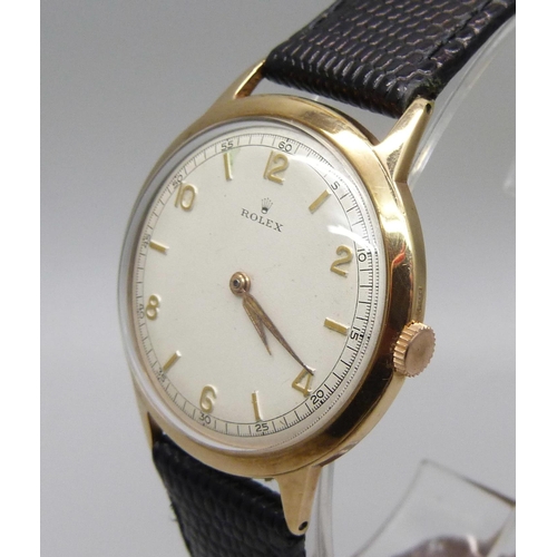 1027 - A 9ct gold cased Rolex wristwatch, Birmingham, 1951, 35mm case excluding crown, marked Dennison to t... 