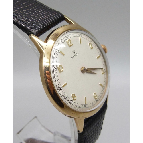 1027 - A 9ct gold cased Rolex wristwatch, Birmingham, 1951, 35mm case excluding crown, marked Dennison to t... 