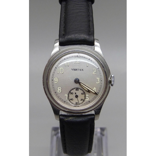 1033 - A hand wound Vertex wristwatch with long service inscription to case back, 30mm excluding crown