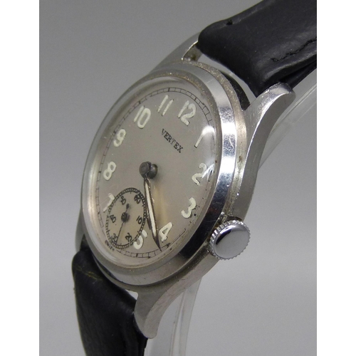 1033 - A hand wound Vertex wristwatch with long service inscription to case back, 30mm excluding crown