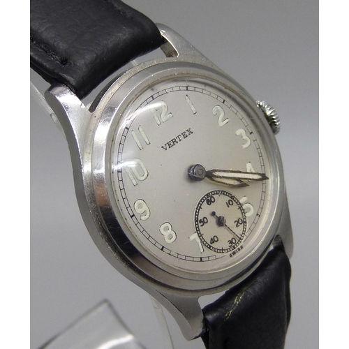 1033 - A hand wound Vertex wristwatch with long service inscription to case back, 30mm excluding crown