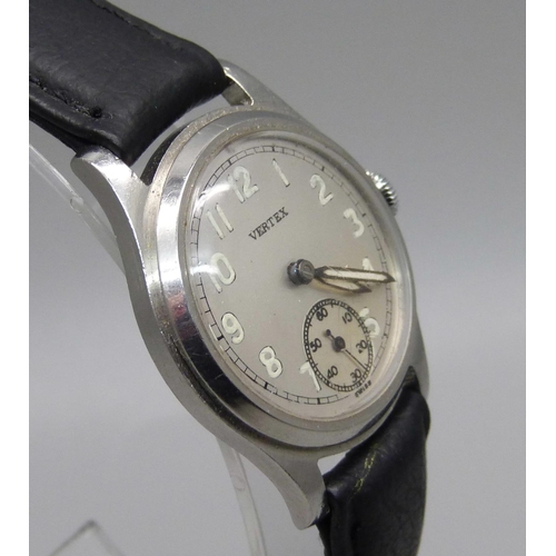 1033 - A hand wound Vertex wristwatch with long service inscription to case back, 30mm excluding crown