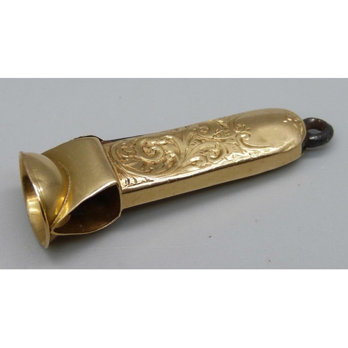 1037 - A Victorian 18ct gold cigar cutter, Birmingham 1893, John Allen, a/f misshapen