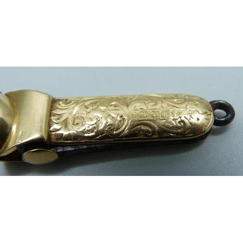 1037 - A Victorian 18ct gold cigar cutter, Birmingham 1893, John Allen, a/f misshapen