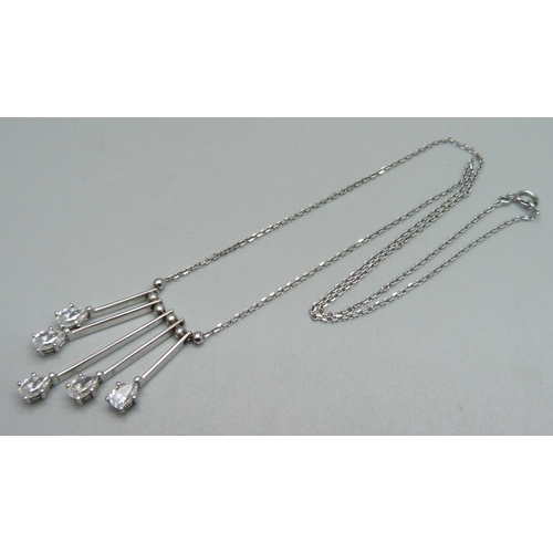 1056 - A 9ct white gold necklace set with white stones, 5.4g, approximately 40.5cm chain