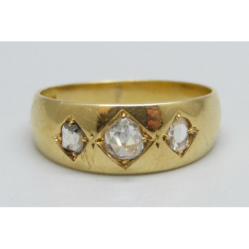 1106 - An 18ct gold, rose cut diamond ring, Chester, 1880, 3.9g, O