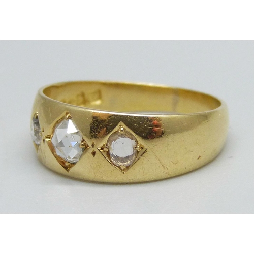 1106 - An 18ct gold, rose cut diamond ring, Chester, 1880, 3.9g, O