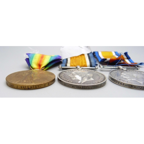 1127 - Four WWI medals; a pair to 168262 Gnr J. Mallabar R.A., one to 2967 Dvr. D. Jamieson R.E., a/f and o... 