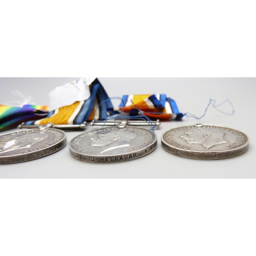 1127 - Four WWI medals; a pair to 168262 Gnr J. Mallabar R.A., one to 2967 Dvr. D. Jamieson R.E., a/f and o... 