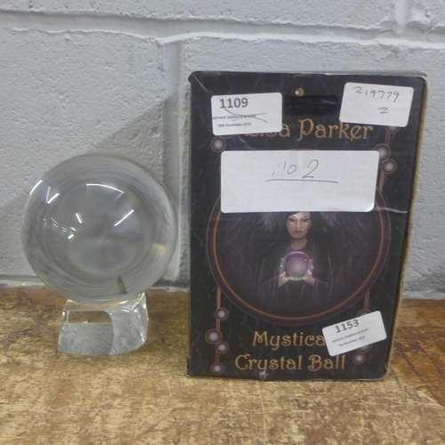 1153 - A Lisa Parker 100mm mystical crystal ball, boxed, base a/f   **PLEASE NOTE THIS LOT IS NOT ELIGIBLE ... 