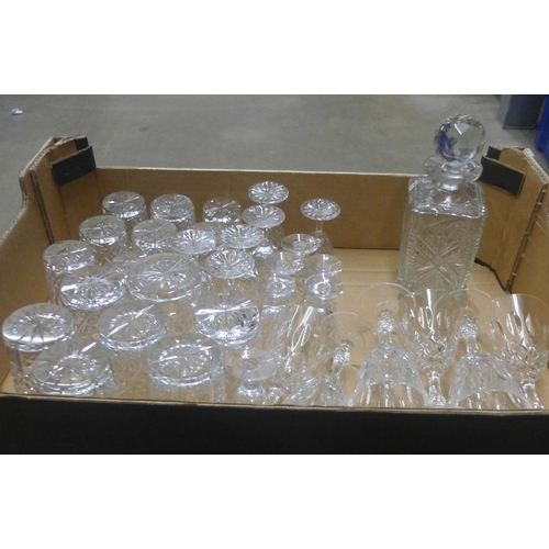 1181 - A box of mixed crystal glasses and a decanter **PLEASE NOTE THIS LOT IS NOT ELIGIBLE FOR POSTING AND... 