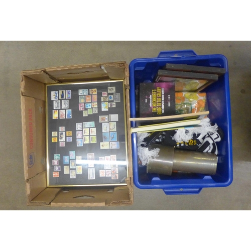 1189 - A box of stamps, tickets, etc., and a box of assorted household items **PLEASE NOTE THIS LOT IS NOT ... 