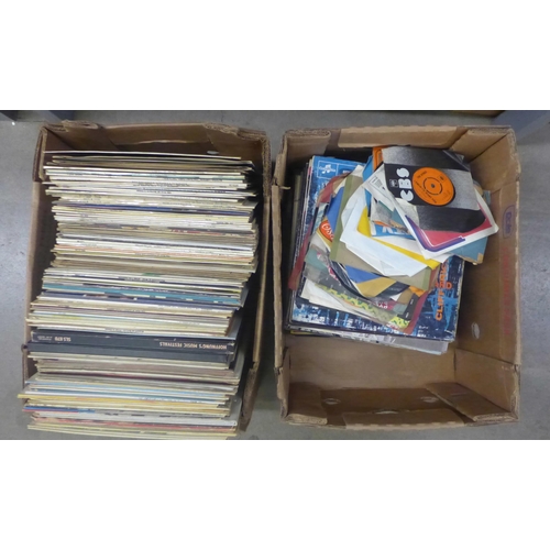 1190 - Two boxes of LP records and singles including many comedy **PLEASE NOTE THIS LOT IS NOT ELIGIBLE FOR... 