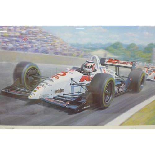 602 - A framed motor racing print, Red 5, Double World Champion, Nigel Mansell wins at the Nazareth Speedw... 