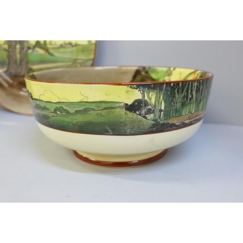 606 - Three items of Royal Doulton Series Ware, bowl, plate and jug