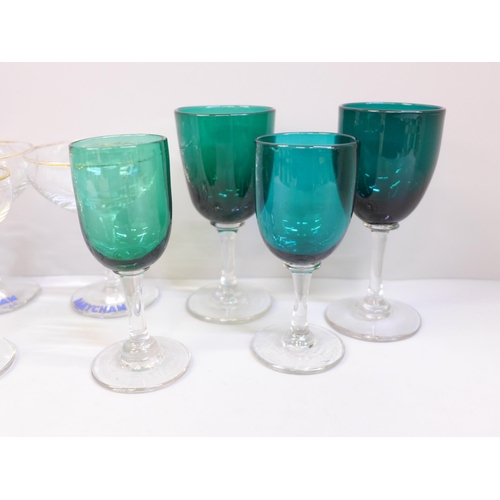614 - Four Babycham glasses and four coloured wine glasses **PLEASE NOTE THIS LOT IS NOT ELIGIBLE FOR POST... 