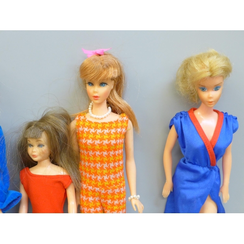 669 - Four 1960s Barbie dolls and 1963 Skooter and Skipper dolls, (6)