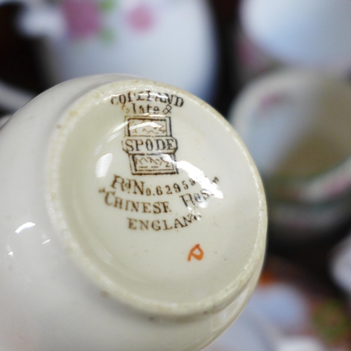 670 - A Grafton tea set decorated with pink flowers, a Spode tea set and a Wellington china part tea set *... 