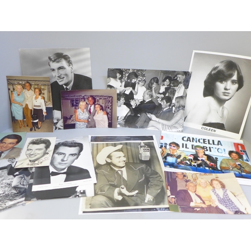 671 - Thirty-one Assorted press photographs and promotional photographs of singers, TV personalities and a... 