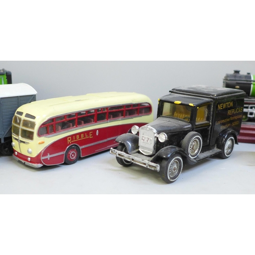 705 - Assorted model vehicles and OO gauge wagons