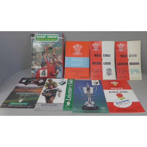 727 - A signed Rugby Union book and 49 big match Rugby Union programmes, 1960s onwards, England and Wales ... 