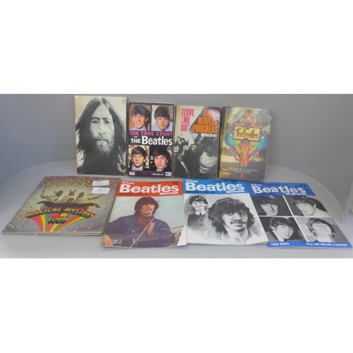 757 - The Beatles; four books, twelve The Beatles Book Monthly publications and 45rpm Magical Mystery Tour