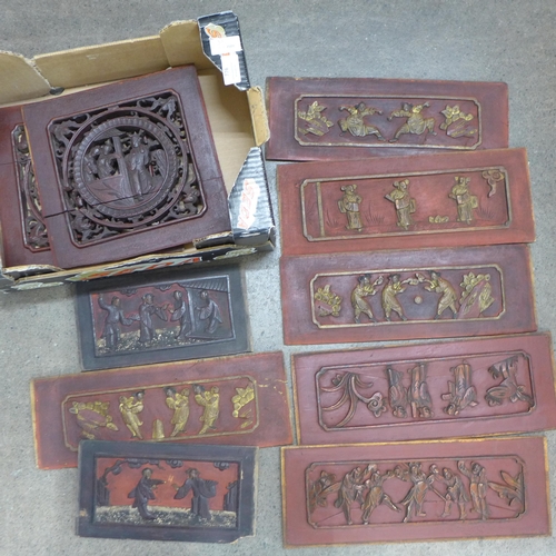 776 - Ten carved oriental panels